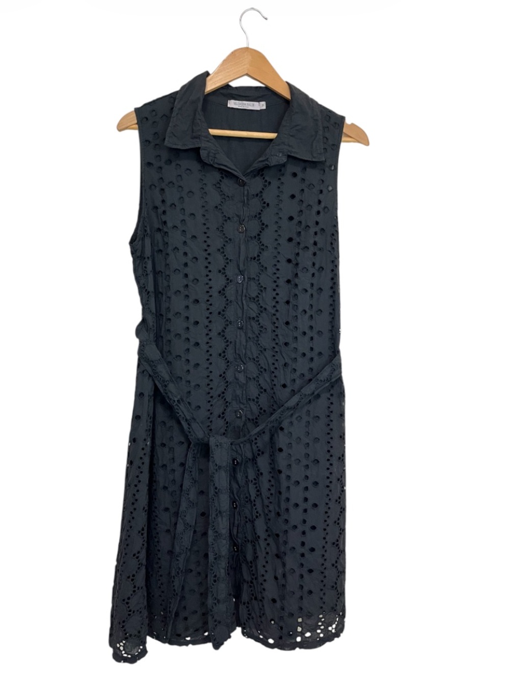 Valentina Naldi Black Sleeveless Eyelet Shirt Dress Tie Waist - Made in Italy 🇮🇹